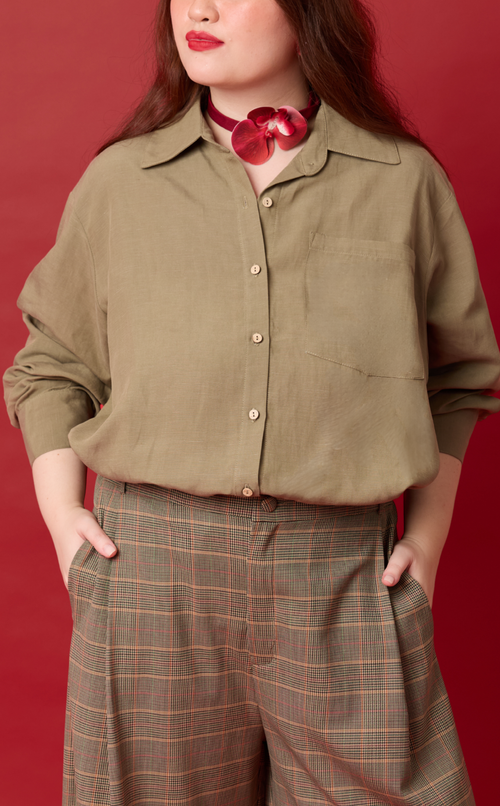 ESTRELLA TOP - OLIVE BANANA LINEN Shop.TayoStudio