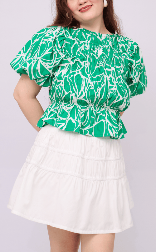 ELENA TOP - GREEN FLOWER LINE
