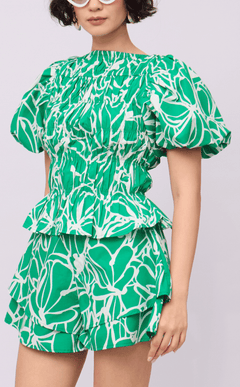 ELENA TOP - GREEN FLOWER LINE