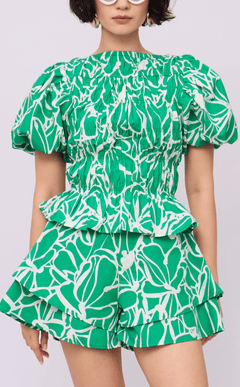 ELENA TOP - GREEN FLOWER LINE
