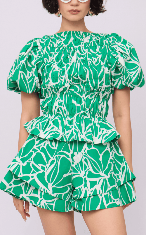 ELENA TOP - GREEN FLOWER LINE