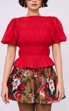 ELENA TOP - RED POPLIN