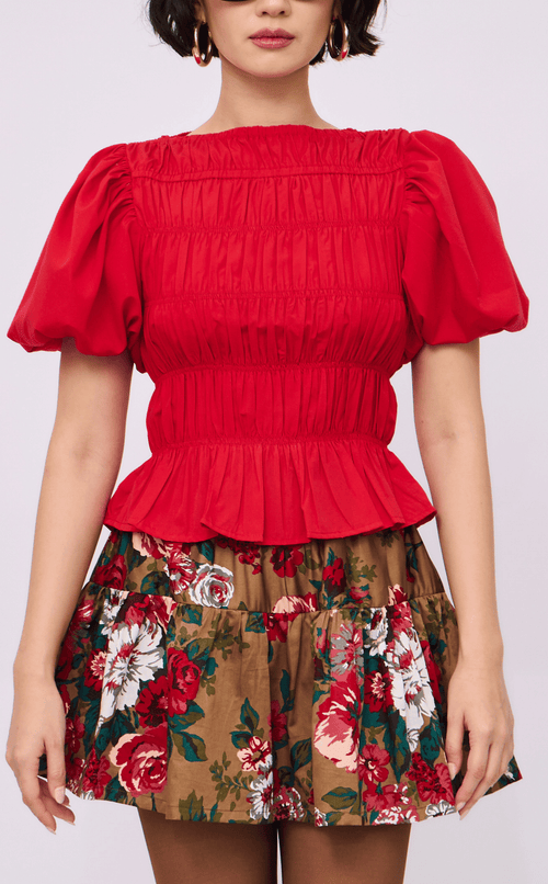ELENA TOP - RED POPLIN