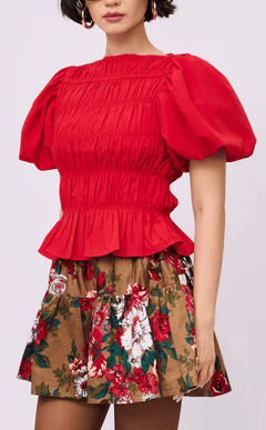 ELENA TOP - RED POPLIN