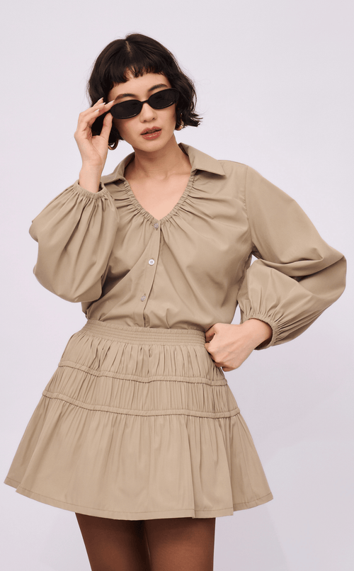 ELISSE TOP - TAUPE POPLIN