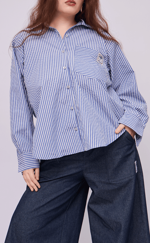 ESCOLTA TOP - BLUE STRIPES SEERSUCKER