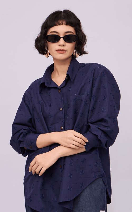 ESCOLTA TOP - NAVY BLUE EYELET