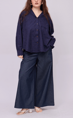 ESCOLTA TOP - NAVY BLUE EYELET