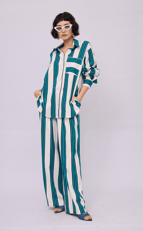 ESCOLTA TOP - TEAL STRIPES LINEN
