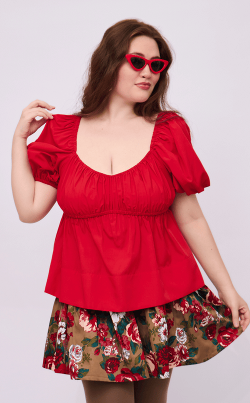 EYA TOP - RED POPLIN