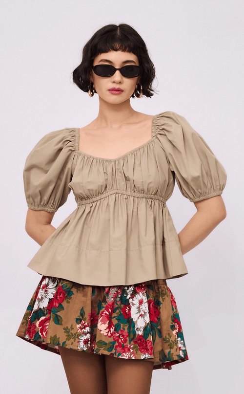 EYA TOP - TAUPE POPLIN