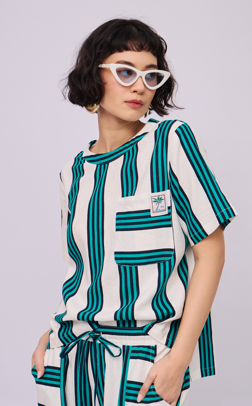 PUERTO SHIRT - TEAL STRIPES LINEN