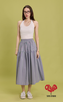 HANNAH SKIRT - PURPLE GREEN MICRO PLAID