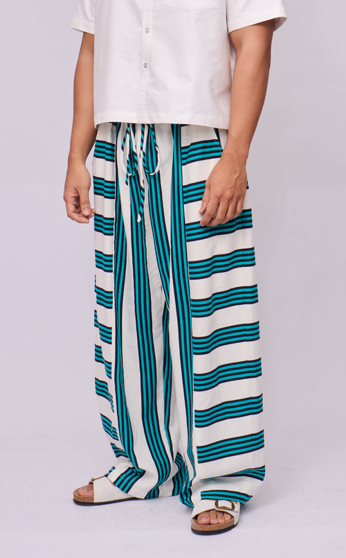 GOMEZ PANTS - TEAL STRIPES LINEN