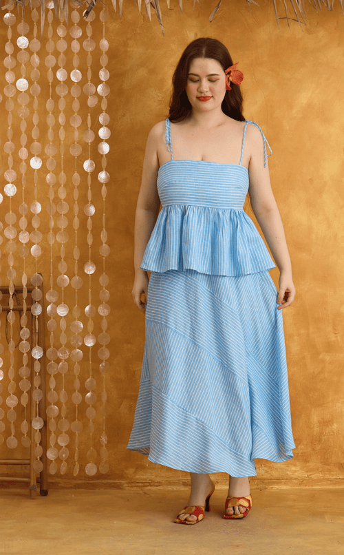 GABI TOP - BLUE LINEN STRIPES