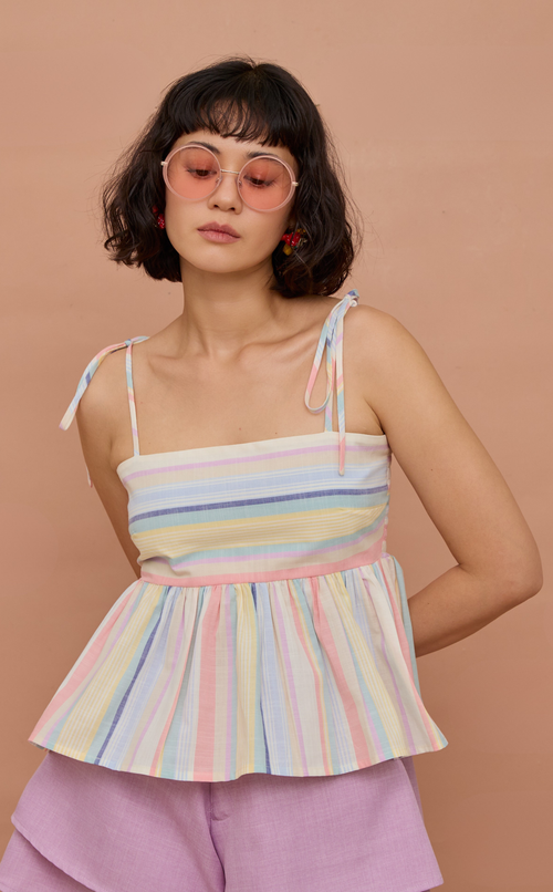 GABI TOP - PASTEL MULTICOLOR STRIPES