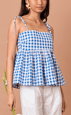 GABRIELA TOP - BLUE GINGHAM