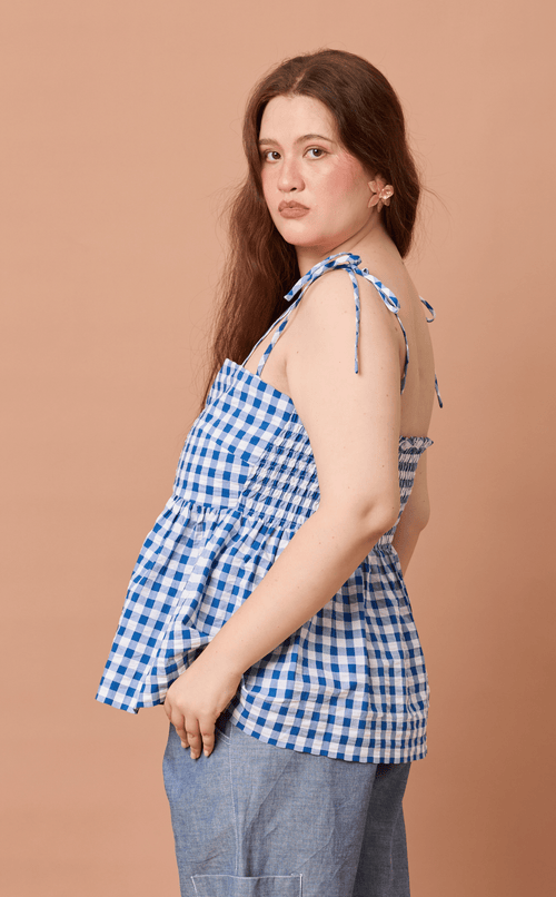 GABRIELA TOP - BLUE GINGHAM Shop.TayoStudio