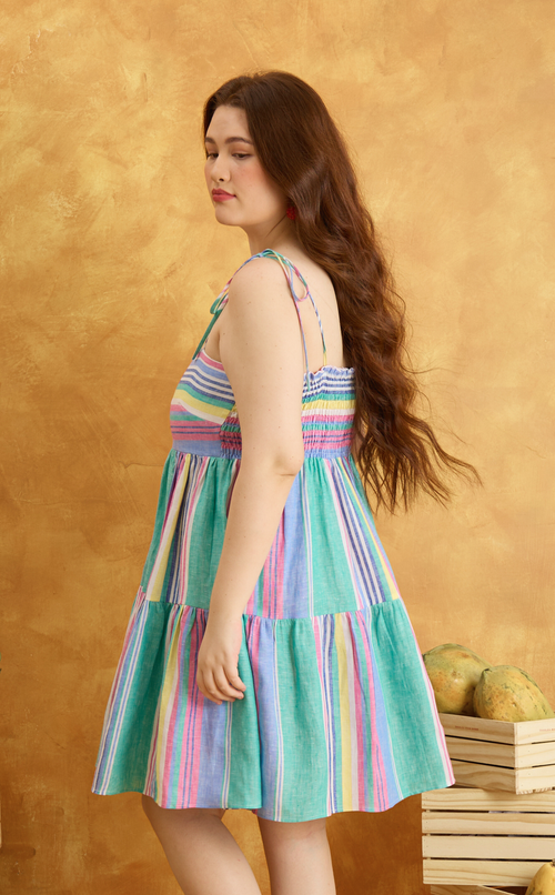 GABI DRESS - MULTICOLOR LINEN STRIPES Shop.TayoStudio