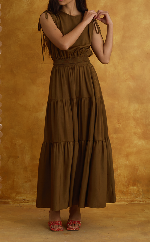 HELENA SKIRT - BROWN SATIN Shop.TayoStudio