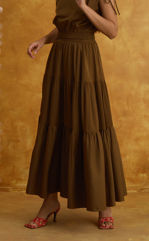 HELENA SKIRT - BROWN SATIN Shop.TayoStudio