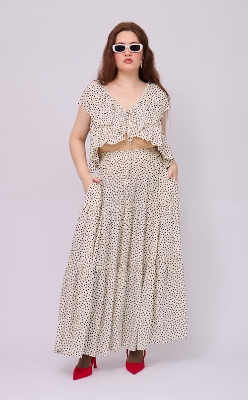 HELENA SKIRT - WHITE MICRO POLKA