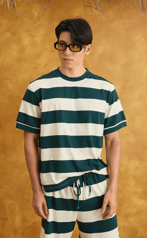 JOSE TEE - TEAL STRIPES
