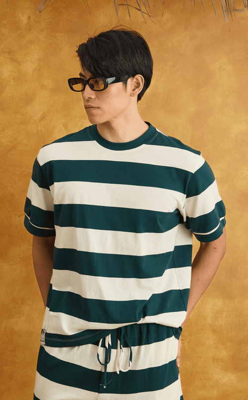 JOSE TEE - TEAL STRIPES