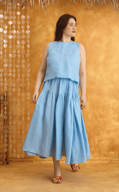 LIGAYA SKIRT - BLUE LINEN STRIPES