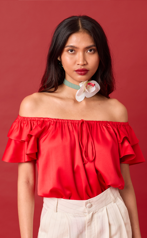 LUMEN TOP - RED SATIN