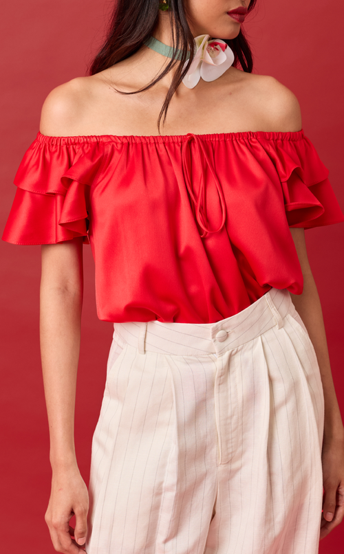 LUMEN TOP - RED SATIN