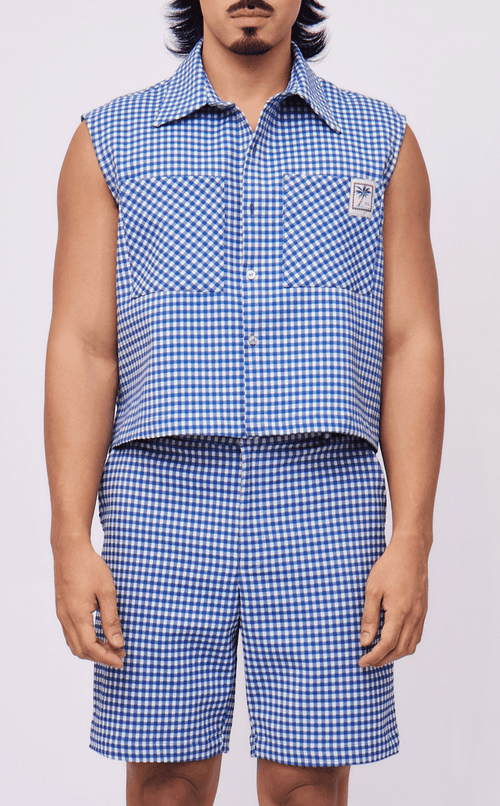 MANU SHORTS - BLUE GINGHAM 2