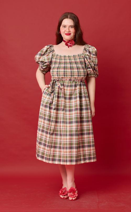 MARIKIT DRESS - OLIVE PLAID