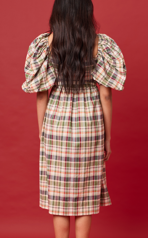 MARIKIT DRESS - OLIVE PLAID