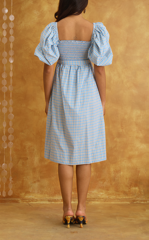 MARIKIT DRESS - BLUE MICRO PLAID Shop.TayoStudio