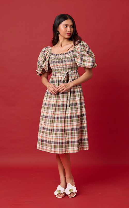MARIKIT DRESS - OLIVE PLAID