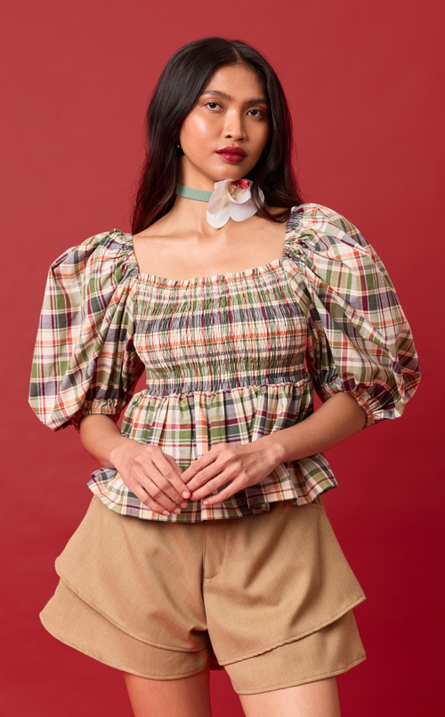 MARIKIT TOP - OLIVE PLAID Shop.TayoStudio