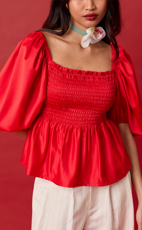 MARIKIT TOP - RED SATIN Shop.TayoStudio