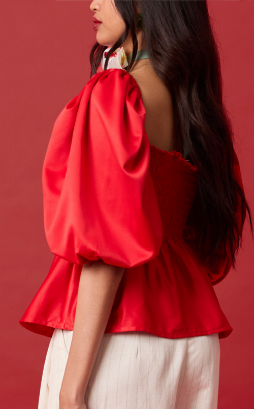 MARIKIT TOP - RED SATIN Shop.TayoStudio