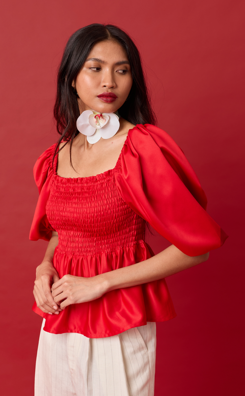 MARIKIT TOP - RED SATIN Shop.TayoStudio