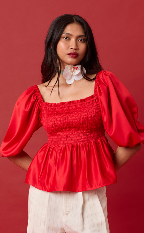 MARIKIT TOP - RED SATIN Shop.TayoStudio