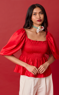 MARIKIT TOP - RED SATIN Shop.TayoStudio