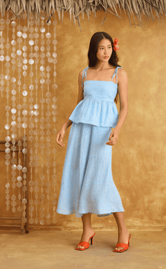 MAYUMI SKIRT - BLUE LINEN STRIPES