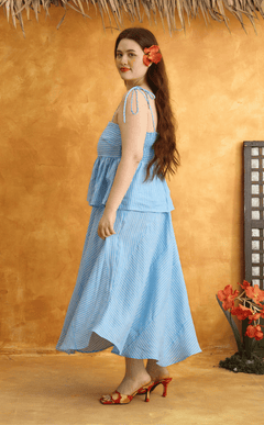 MAYUMI SKIRT - BLUE LINEN STRIPES