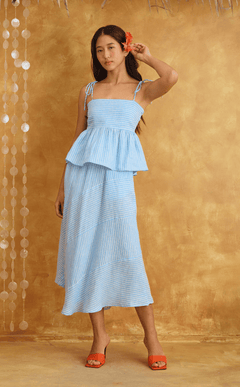 MAYUMI SKIRT - BLUE LINEN STRIPES