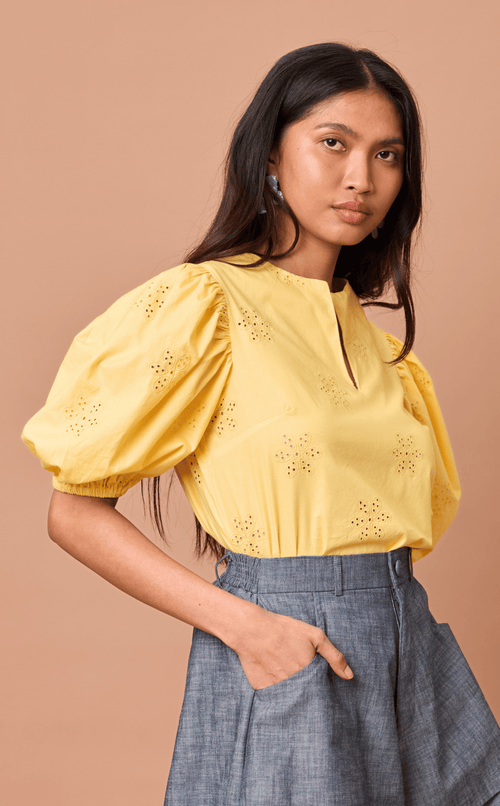 MELCHORA TOP - YELLOW EYELET Shop.TayoStudio