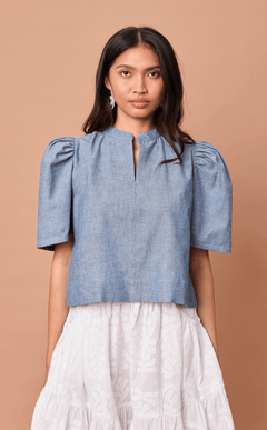 NADIA TOP 2.0 - DENIM LINEN Shop.TayoStudio