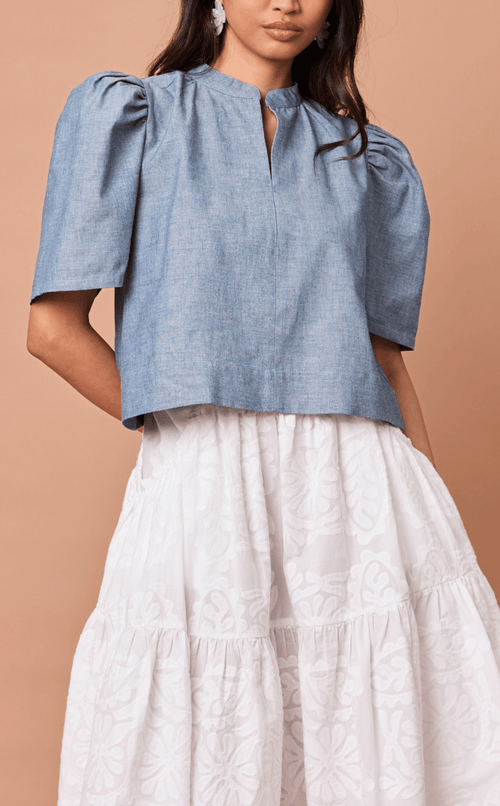 NADIA TOP 2.0 - DENIM LINEN Shop.TayoStudio