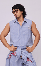 NANO SHIRT - BLUE STRIPES SEERSUCKER