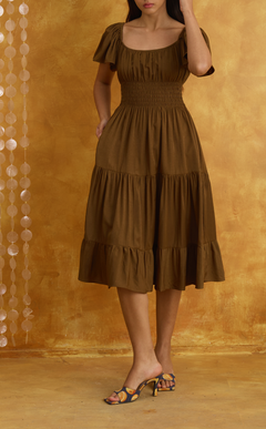 ODESSA MIDI DRESS - BROWN SATIN Shop.TayoStudio